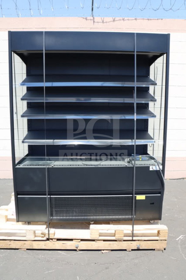 Avantco VOA-60-B open air merchandiser, black, 59" extra deep, loose LED lights, dented air grate, brand new working condition.