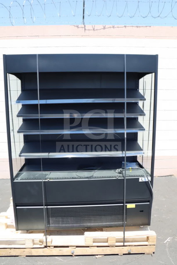 BRAND NEW Avantco VOA-60-B black vertical open air merchandiser; loose LED lights, dented air grate; S/N: 1771910150029.