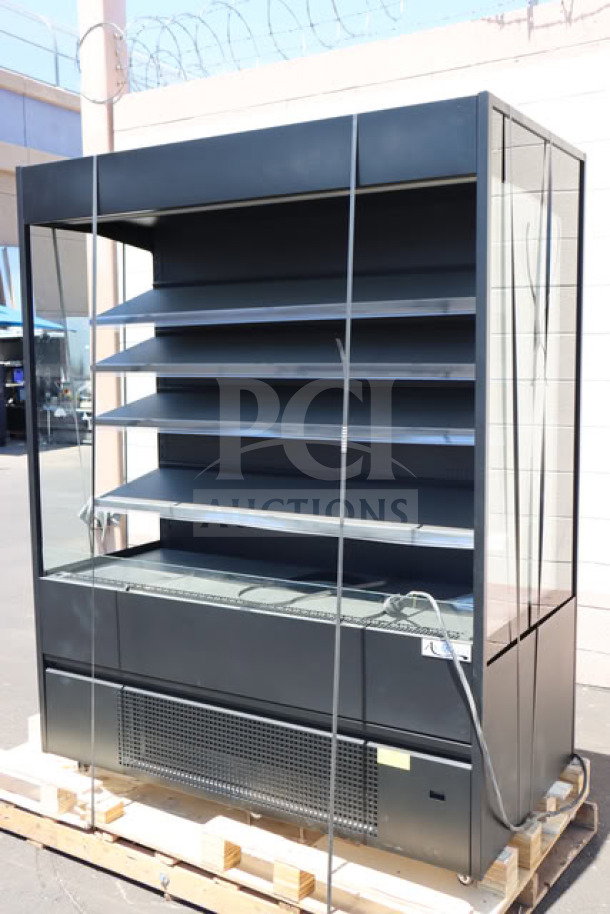 Brand new Avantco VOA-60-B open air merchandiser, 59 1/8" black, LED lights loose, air grate dented, 115V.