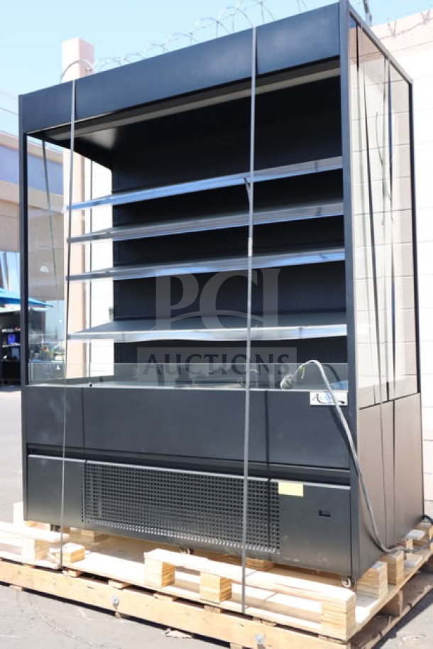 BRAND NEW Avantco VOA-60-B open merchandiser, 59" black, LED lights loose, dented air grate, S/N: 1771910150029.