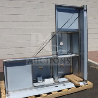 Regency 600S3242424C three-compartment corner sink with dual 24" drainboards, new, includes basket strainers, legs, and bracing.