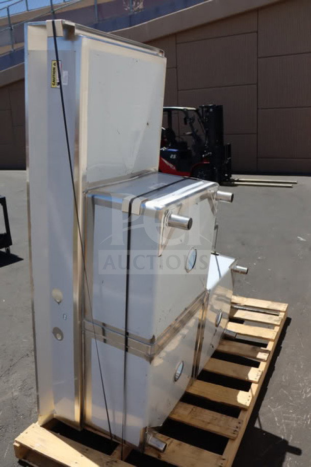Regency 600S3242424C commercial corner sink, new, with three compartments and two 24" drainboards. Includes legs and bracing.