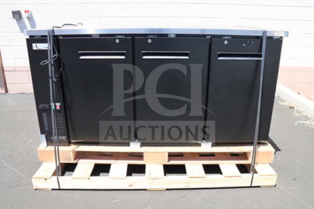 Avantco UBB-72-HC black back bar refrigerator, new scratch-n-dent, counter height, 73", LED lighting, tested, working condition.
