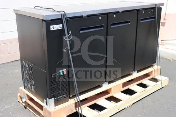 Avantco UBB-72-HC 73" black counter height back bar refrigerator, scratch-n-dent, LED lighting, tested, in working order.