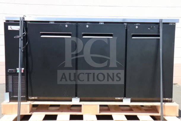 Brand new Avantco UBB-72-HC 73" black back bar refrigerator with LED, 115V, 3.5A, tested, in working order, S/N: 980842455.
