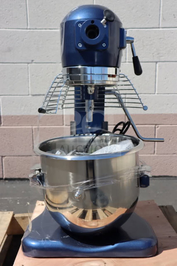 BRAND NEW Waring Luna 20 Qt. Stand Mixer WSM20LT, blue, with guard, timer, and accessories, 120V, 1 hp, minor scratches.