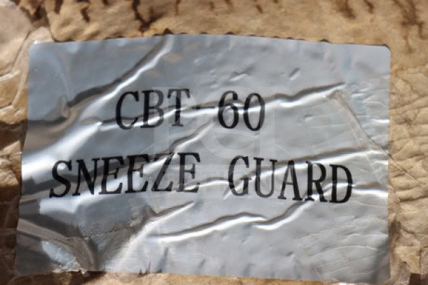 Avantco CBT-60 Sneeze Guard, brand new scratch-n-dent, compatible with 60" refrigerated salad bar, label reads "CBT-60 SNEEZE GUARD".
