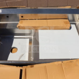 BRAND NEW Regency 50" stainless steel dishtable, model 600UDT50L, sink on left, 16-gauge. Box damaged.
