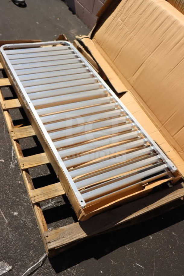 Steelton 20 Pan End Load Rack, unassembled, model 109RACKECON. Box damaged, may have missing parts. Brand new.