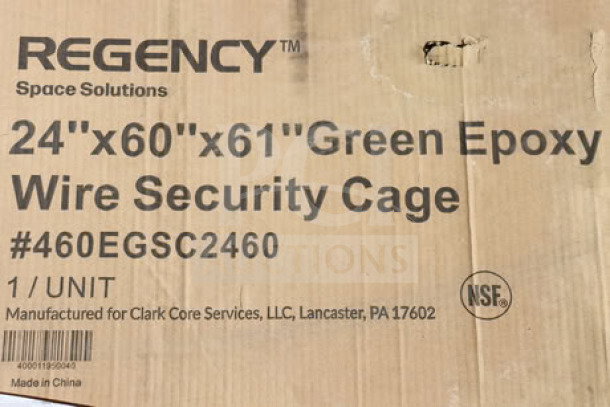 Regency 460EGSC2460 NSF green wire security cage, 24"x60"x61", brand new, damaged packaging, made for Clark Core Services.