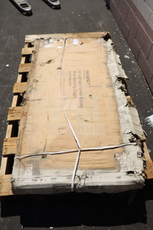 BRAND NEW Regency 460EGSC2460 NSF green wire security cage, 24" x 60" x 61", packaging damaged.