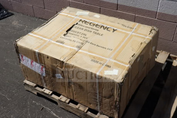 Regency 16 Gauge 2' Clean Dish Table, model 600CDT24L, in original box, left drainboard, brand new condition.