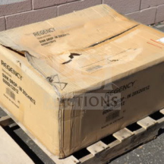 Brand new Regency 28"x20"x12" stainless steel sink, model 600DI12812, in original packaging on pallet.