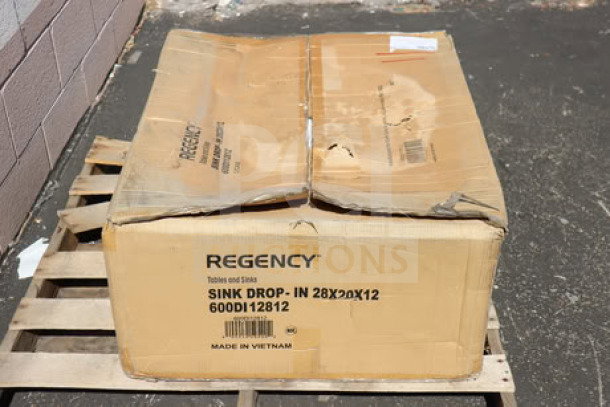 Regency 28"x20"x12" stainless steel drop-in sink, model 600DI12812, new in original packaging.
