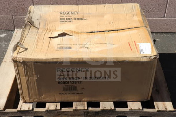 Brand new Regency 600DI12812 sink in original box, 28"x20"x12" 16-gauge stainless steel, one compartment, drop-in model.