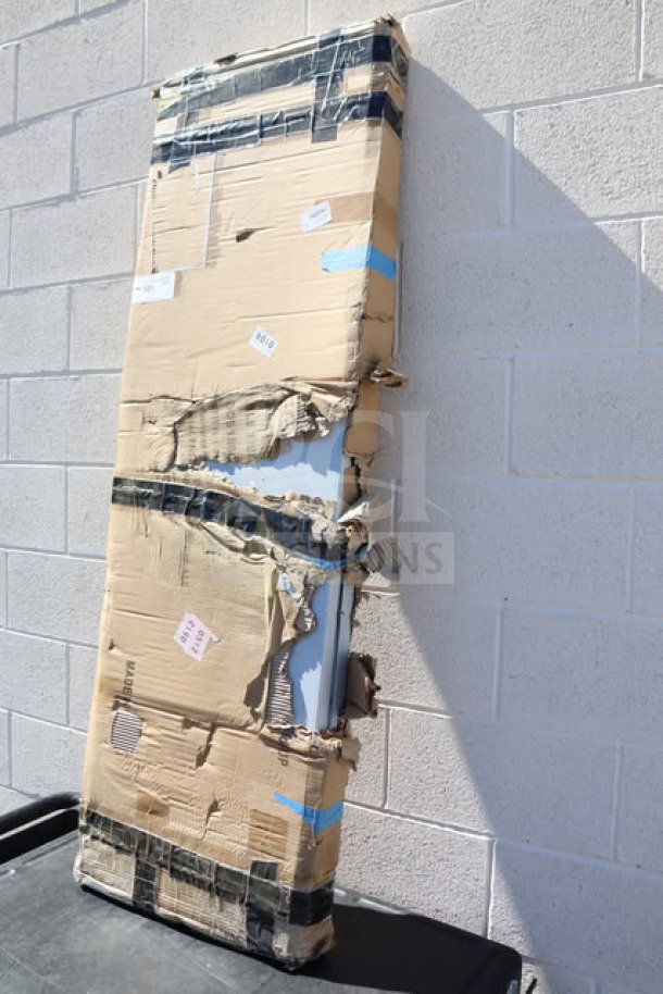 Regency 600DOS1860 stainless steel double deck overshelf, 18"x60"x32", in original ripped packaging. Brand new, scratch-and-dent.