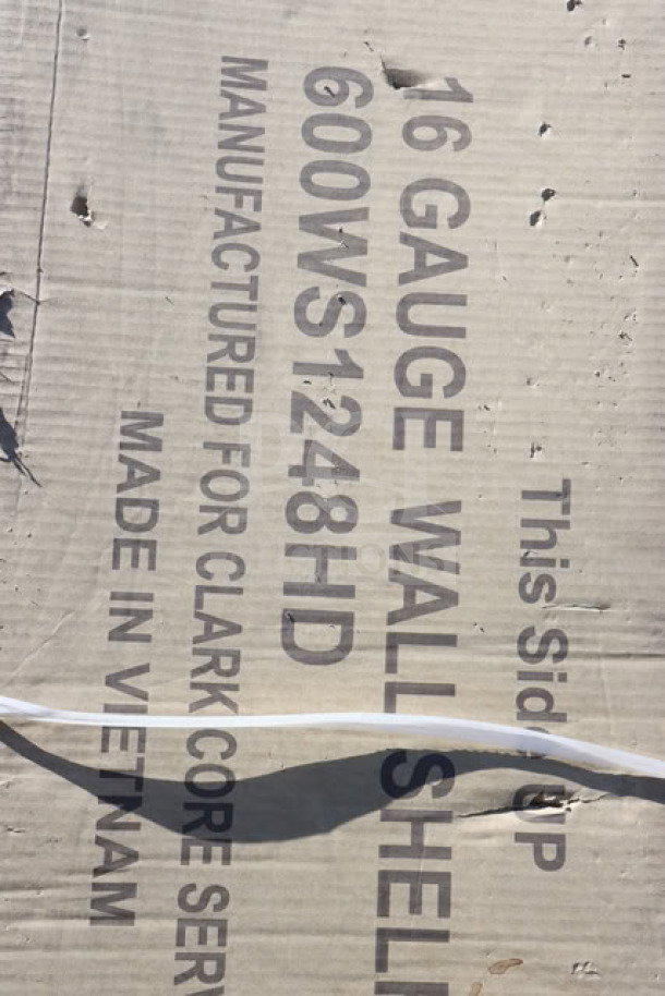 Regency 600WS1248HD stainless steel wall shelf box with printed details, includes gauge and origin. Brand new condition.