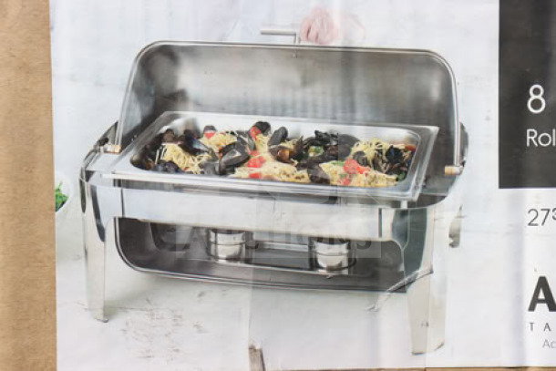 BRAND NEW Acopa Supreme 8 Qt. Chrome Roll Top Chafer, Model 922EC15CHROM. Box damaged.