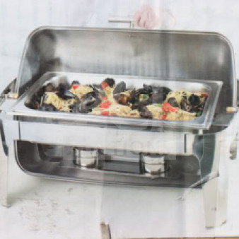 BRAND NEW Acopa Supreme 8 Qt. Chrome Roll Top Chafer, Model 922EC15CHROM. Box damaged.