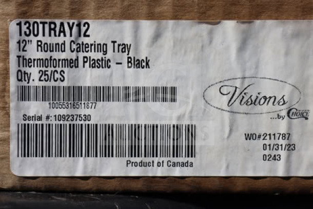Case of Visions 130Tray12 Black PET Plastic 12" Catering Trays, 25 per case, brand new, thermoformed, product of Canada.
