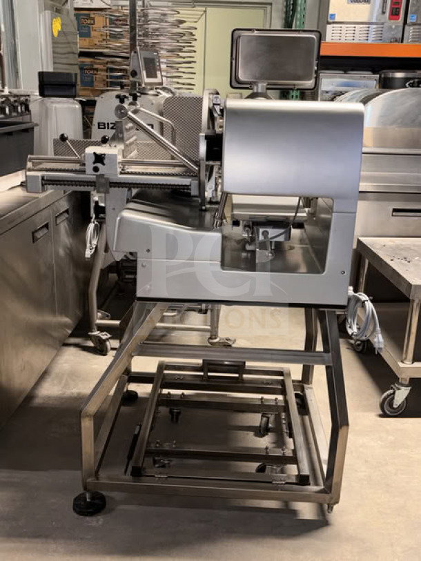 Bizerba VSI330 F W meat slicer, 13" blade, touchscreen, portion scale, stainless steel stand, programmable, IPX5 washdown.