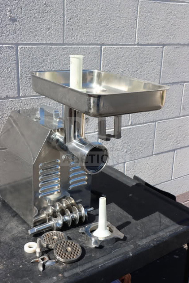 Avantco MG22R #22 Meat Grinder, 110V, 1 1/2 hp, reverse function, includes grinding plates and attachments, stainless steel finish.