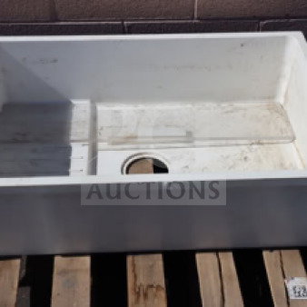 Zurn Elkay Z1996-24-AW white composite mop sink, 24"x24"x10", new with dirt and dust, on pallet.