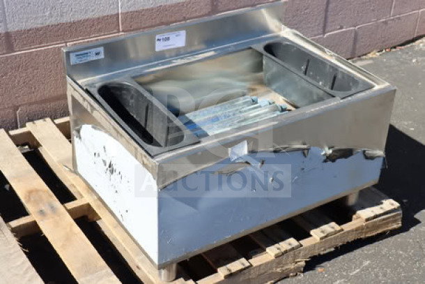 Regency 21" x 30" underbar ice bin, model 600IB2130C0, brand new scratch-n-dent, with cold plate and bottle holders.