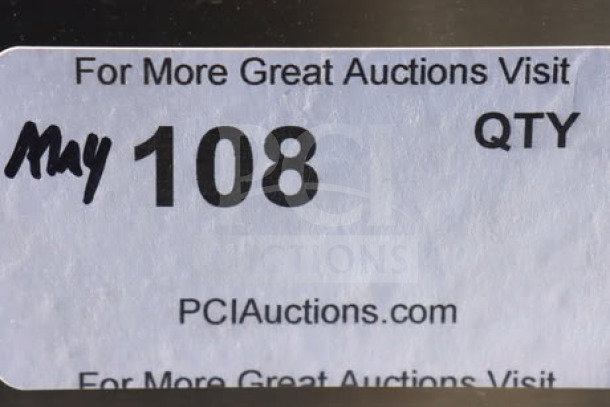 Sticker with "For More Great Auctions Visit PCIauctions.com," handwritten "May 108 QTY."