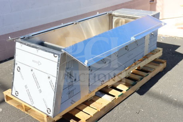 Eagle Group stainless steel mop sink cabinet model F1916-VSCS on pallet, new with protective wrap.
