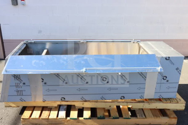 Brand new Eagle Group F1916-VSCS mop sink cabinet, 430 stainless steel, 22.25x25x84.25 inches, in protective packaging.