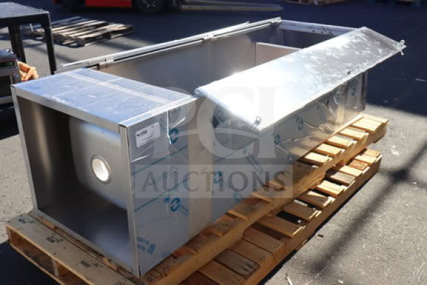 Brand new Eagle Group F1916-VSCS stainless steel mop sink cabinet. Scratch-n-Dent, 430 Series, 22 1/4" x 25" x 84 1/4".