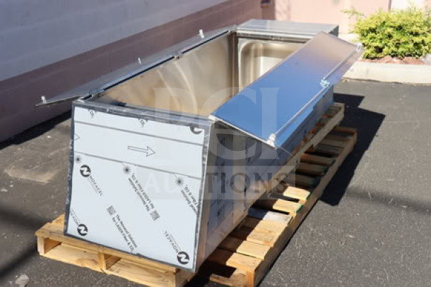 Eagle Group F1916-VSCS stainless steel mop sink cabinet. New, minor scratches, 22 1/4" x 25" x 84 1/4". Visible protective film.