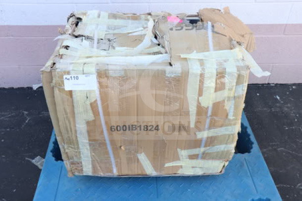 Regency 6001B1824 18" x 24" stainless steel underbar ice bin with bottle holders; original packaging damaged.