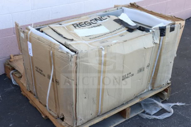 BRAND NEW Regency 600IB2136 21" x 36" stainless steel underbar ice bin with bottle holders, packaging ripped.