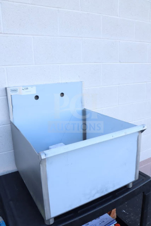 Brand new Steelton 522US12424 utility sink, 24"x24"x14", for 8" center faucet. Label indicates Steelton make.