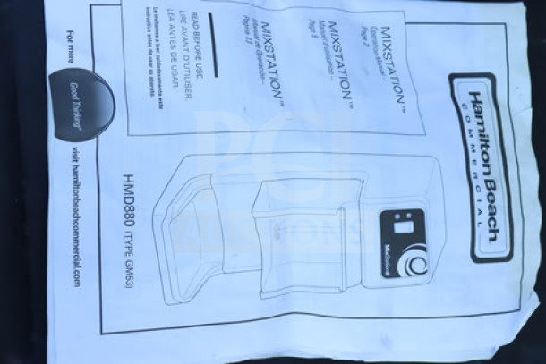Hamilton Beach HMD880 MixStation manual showing model details and specifications for a heavy-duty drink mixer.