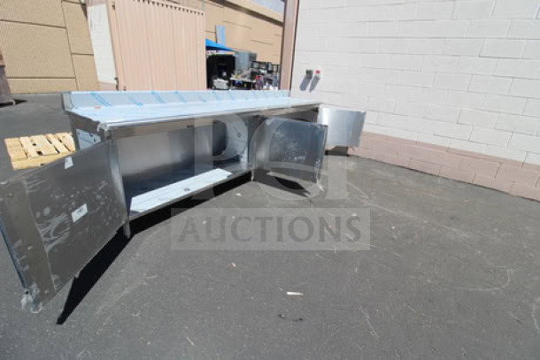 Brand new Eagle Group 24"x120" work table, cabinet base, 4.5" backsplash, scratch-n-dent, model CBH24120SE-BS.
