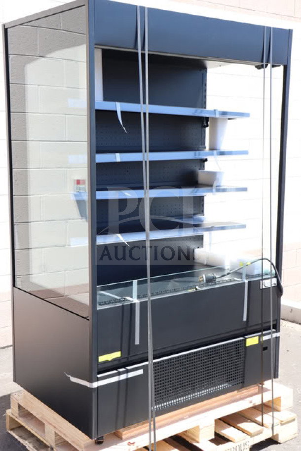 Brand new Avantco VOA-48-B black vertical open air merchandiser, LED lighting, extra deep shelves, 47 3/16", minor scratches.