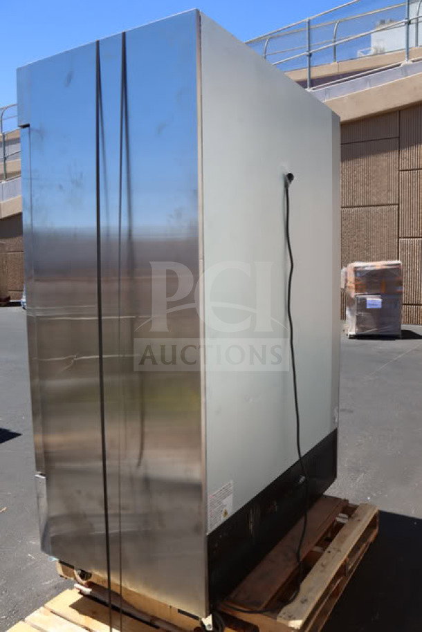Brand new Avantco A-49R-HC 54" solid door reach-in refrigerator, 115V, with minor dings, on a pallet.