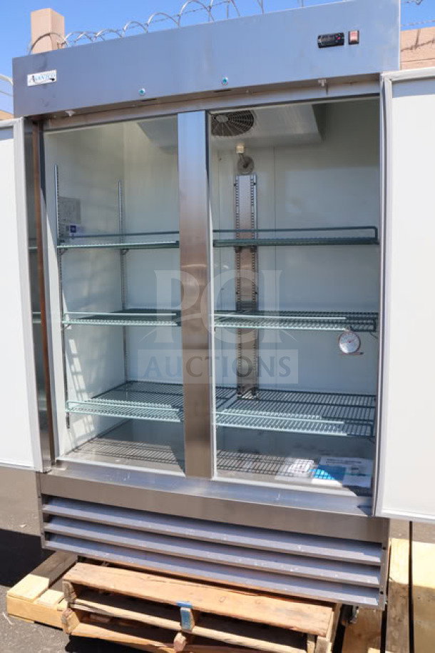 Brand new Avantco A-49R-HC 54" solid door reach-in refrigerator, minor dings, 115V, 6.2A, 1 phase, 516W, serial 288819223.