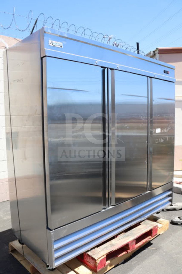 Brand new Avantco SS-3F-HC freezer, stainless steel, 81 5/16" reach-in, solid doors, durable, 115 volts, tested working.