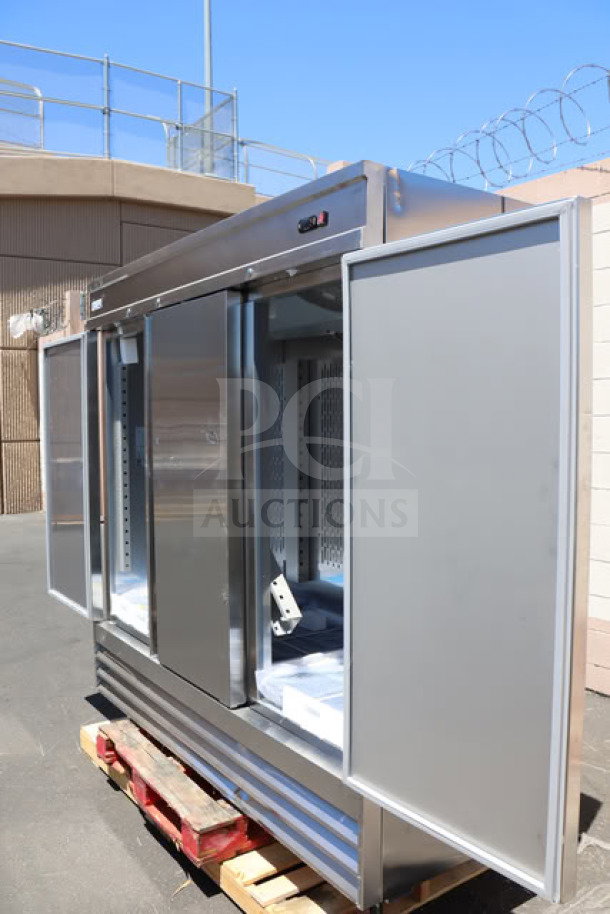 Brand new Avantco SS-3F-HC solid door reach-in freezer, stainless steel, 81 5/16", 115V, 12.5A, tested working.