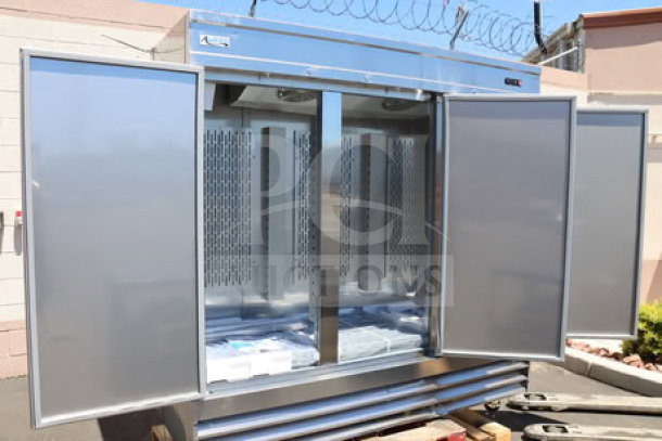 Brand new Avantco SS-3F-HC stainless steel reach-in freezer, solid door, 81 5/16", 115V, 12.5A, tested working.