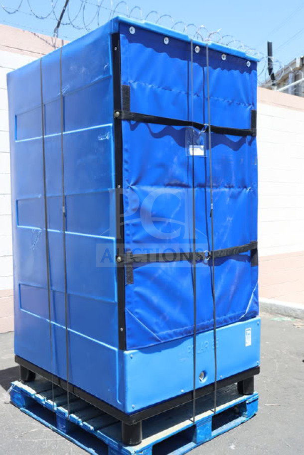 Bonar Plastics PB55 Polar 55 Cu. Ft. Dry Ice Box, blue, new, with superficial scratches and scuff marks on the side.