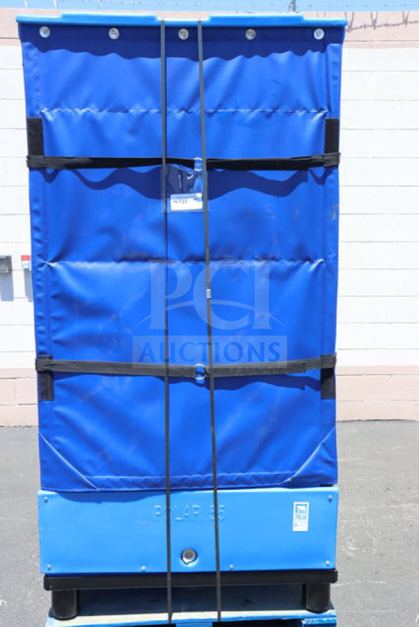 Brand new Bonar Plastics PB55 Polar 55 Cu. Ft. Dry Ice Box, blue, superficial scratches, model 998PB55, durable construction.
