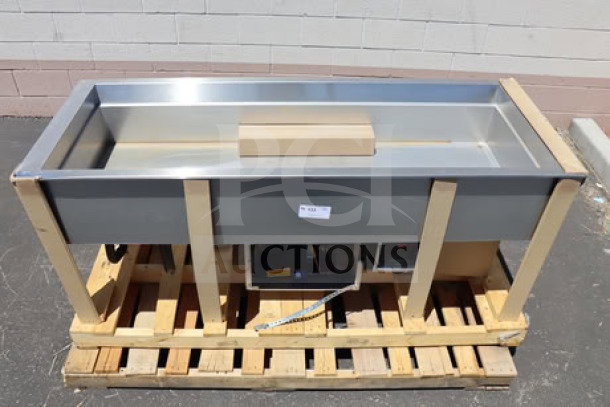 Hatco CWBP-5 refrigerated cold food well, five-pan drop-in, minor dents, 120V, drain included, on wooden pallet.