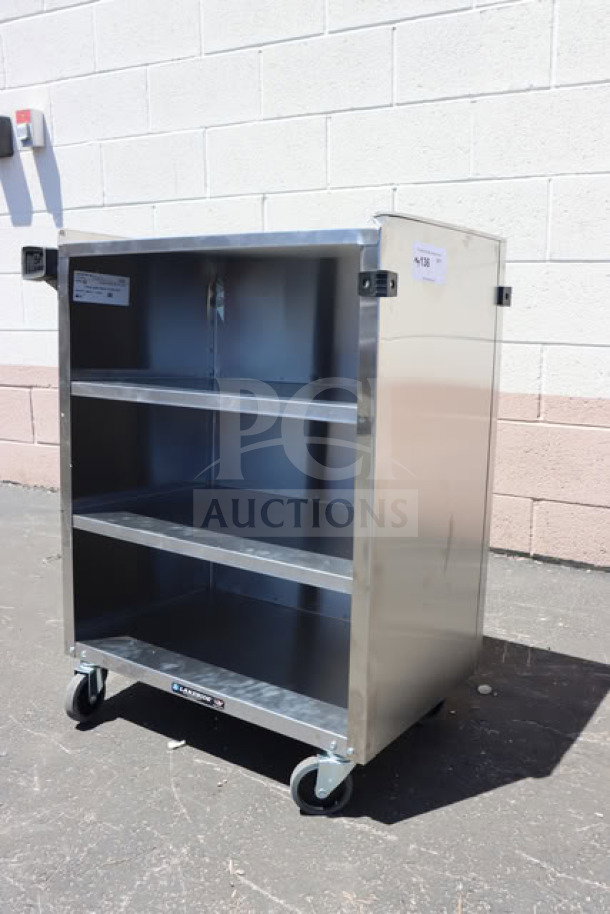 BRAND NEW Lakeside 615 stainless steel utility cart with enclosed base, 4 shelves, minor scratches and dings, 16.5"x27.75"x32.75".