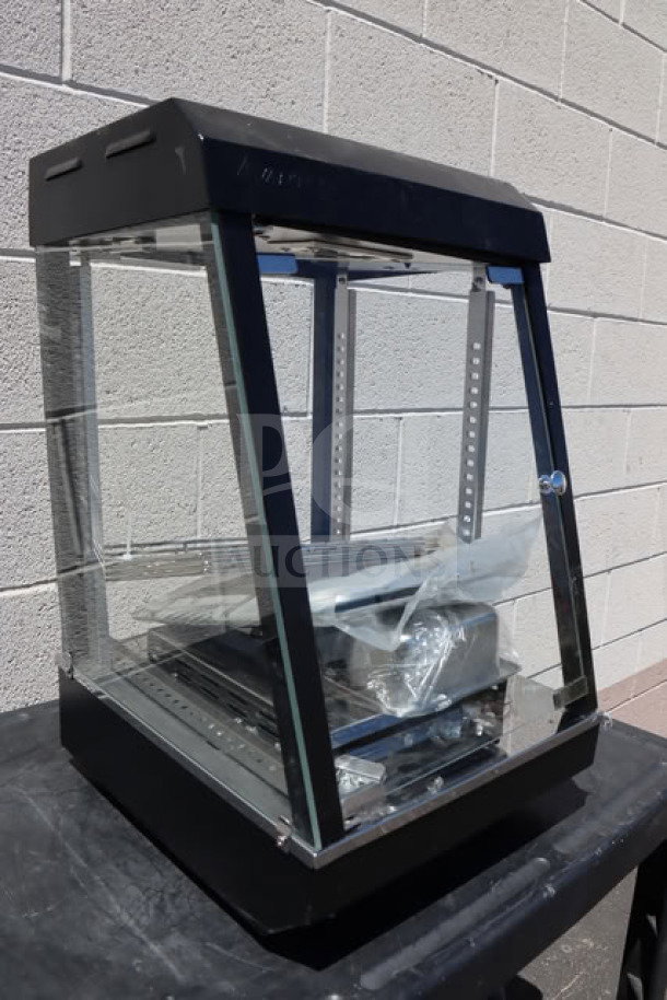 Brand new Avantco HDC-13 heated display case, 3 shelves, hinged doors, S/N: CK-251021R-185, 120V, 850W.