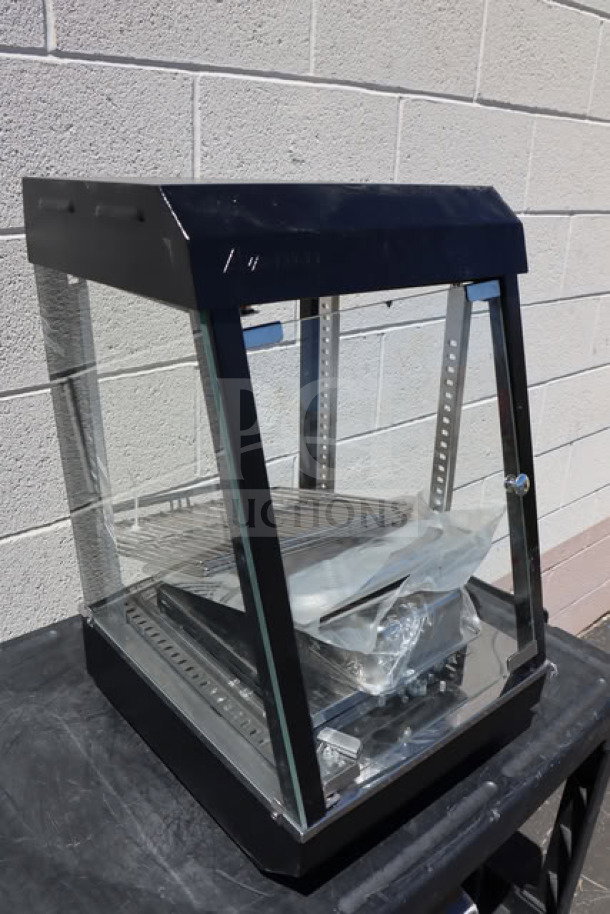 Avantco HDC-13 15" heated display case, brand new, 3 shelves, self/full service, hinged doors, 120V, 850W, scratch-n-dent.
